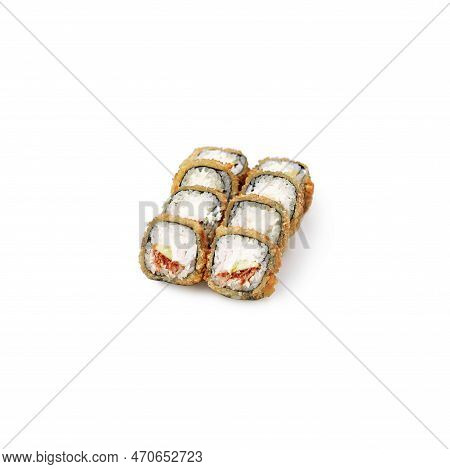 The Set Of 8 Tempura Sushi Rolls Tokyo In Tempuralon A White Background Isolated