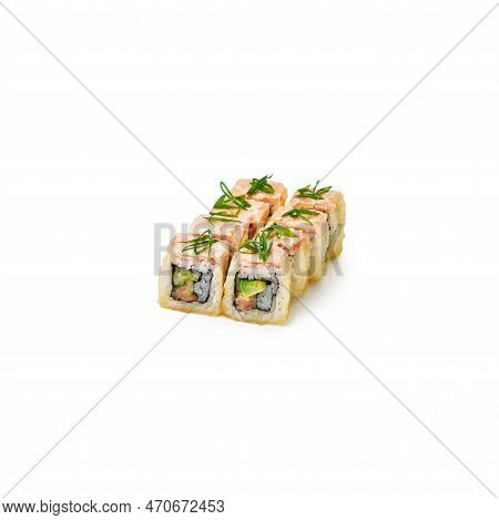 Set Tempura Sushi Rolls Oshino White Background Isolated
