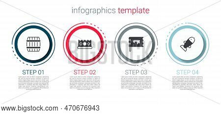 Set Wooden Barrel, King Crown, Viking Flag And Fish. Business Infographic Template. Vector