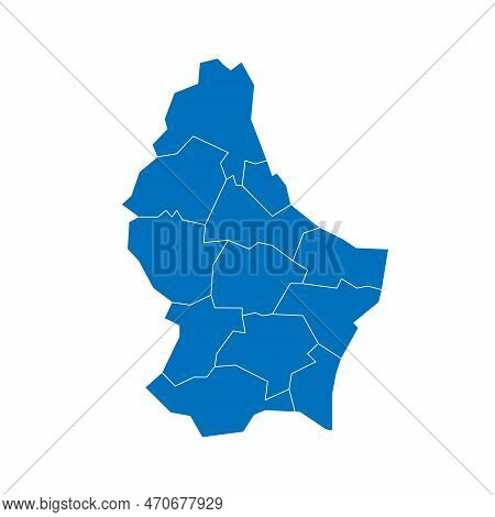 Luxembourg Political Map Of Administrative Divisions - Cantons. Solid Blue Blank Vector Map With Whi