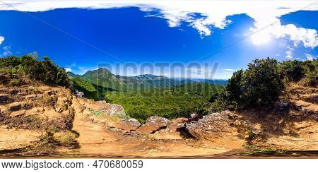 Mountains Covered Rainforest, Trees And Blue Sky With Clouds. Sri Lanka. Mini Worlds End, Pitawala P