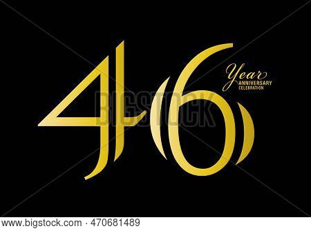 46 Years Anniversary Celebration Logotype Gold Color Vector, 46th Birthday Logo,46 Number, Anniversa