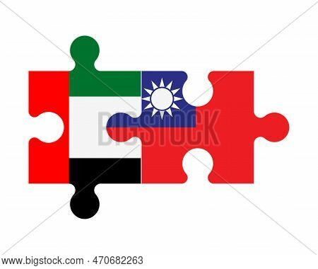 Connected Puzzle Of Flags Of United Arab Emirates And Taiwan, Vector