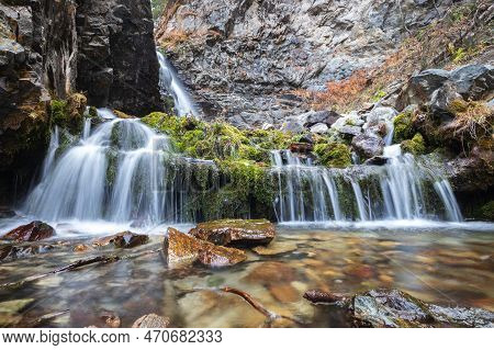 Bear Waterfall 2 In Big Almaty Gorge Of Almaty Mountains, Ile Alatau Parkland, Picturesque Nature Of