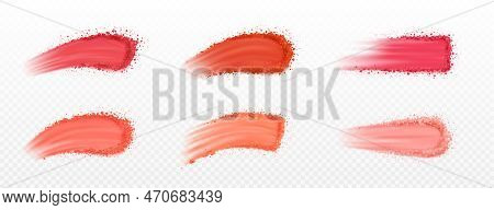 Set Of Vector Realistic Face Blusher Powder Smear. Isolated Makeup Cosmetic Swatch On Transparent Ba