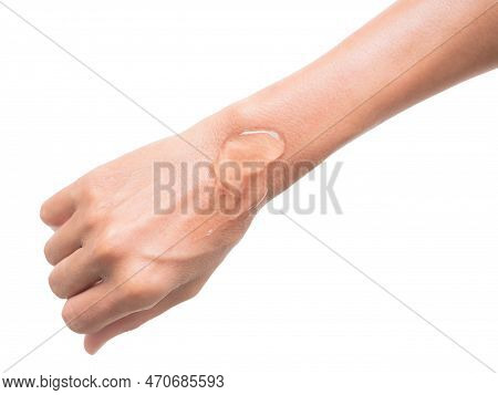 Testing Gel Aloe Vera On Skin Hand With White Background,woman Applying Cream On Body For Medicine I
