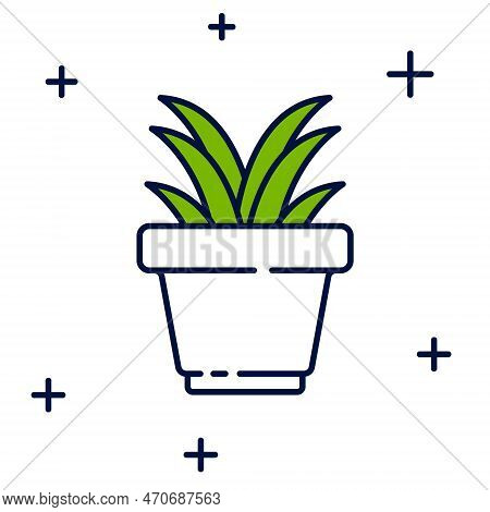Filled Outline Plant In Pot Icon Isolated On White Background. Plant Growing In A Pot. Potted Plant 