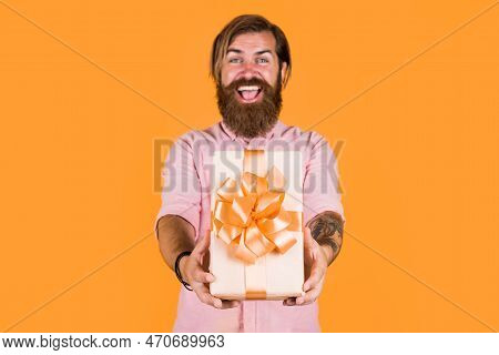 For You. After Successful Shopping. Prepare For Holidays. Best Sale Offer. Happy Bearded Man With Pr