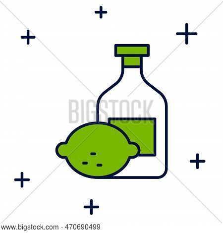 Filled Outline Limoncello Bottle Icon Isolated On White Background. Bottle Of Fresh Homemade Lemonad