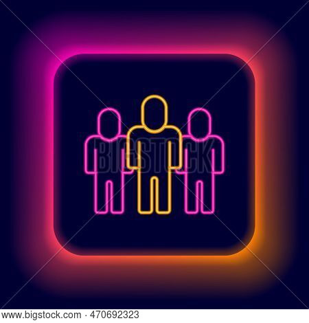 Glowing Neon Line Project Team Base Icon Isolated On Black Background. Business Analysis And Plannin