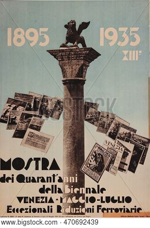 Venice, Italy - September 6, 2022:  59th Venice Art Biennale In Venice. Old Posters Advertising The 