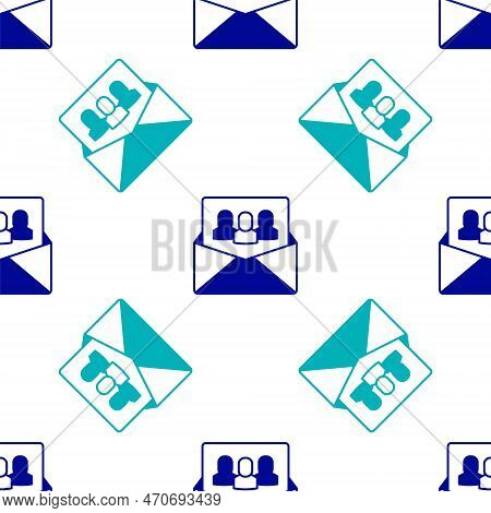 Blue Project Team Base Icon Isolated Seamless Pattern On White Background. Business Analysis And Pla