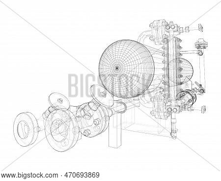 Industrial Tank With Valves. Vector Rendering Of 3d. Wire-frame Style. The Layers Of Visible And Inv