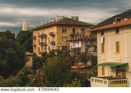 Lovran, Croatia - September 9, 2022: Adriatic Sea And Kvarner Gulf Coastline With Town Of Lovran Dis