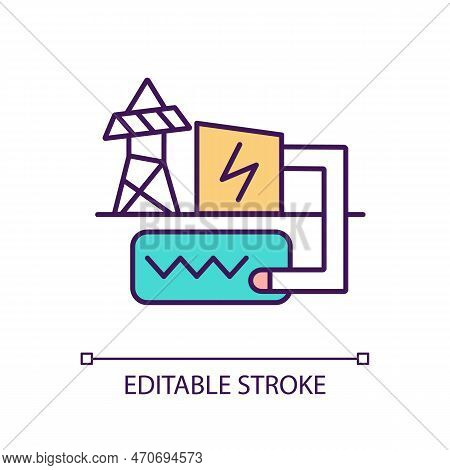 Hydrothermal Energy Production Rgb Color Icon. Electricity Generation. Energy Station. Geothermal Te