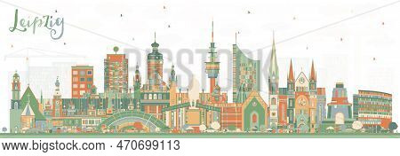 Leipzig Germany City Skyline With Color Buildings. Vector Illustration. Business Travel And Tourism 