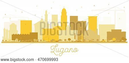 Lugano Switzerland Skyline Golden Silhouette. Vector Illustration. Simple Flat Concept For Tourism P