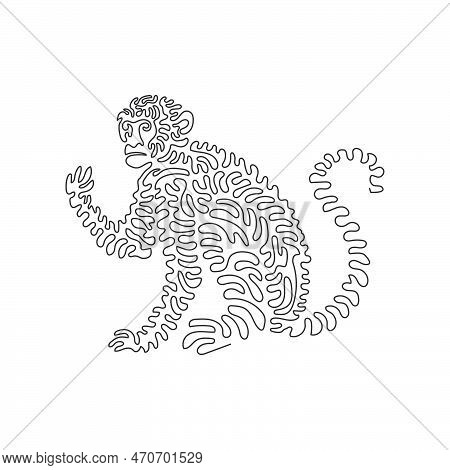 Single One Line Drawing Of A Cute Monkey Sitting Abstract Art. Continuous Line Drawing Graphic Desig