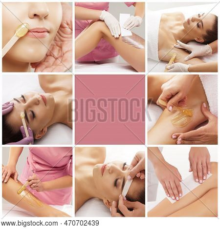 Beautician Is Removing Hair From Young And Beautiful Female Armpits With Hot Wax. Woman Has A Beauty