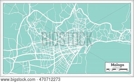Malaga Spain City Map In Retro Style. Outline Map. Vector Illustration.