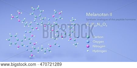 Melanotan Ii Molecule, Molecular Structures, C50h69n15o9, 3d Model, Structural Chemical Formula And 