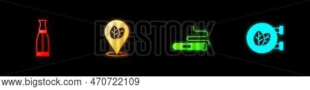 Set Vape Liquid Bottle, Tobacco Leaf, Cigar And Shop Icon. Vector