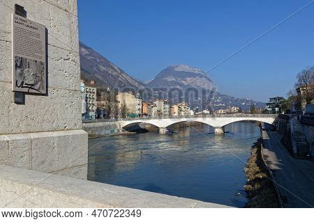 Grenoble, France, February 8, 2023 : Isere River And Chartreuse Mountains Range Seen From The Saint-