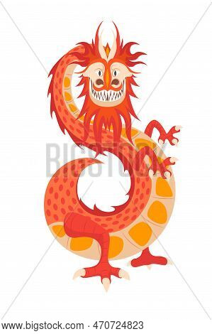 Cartoon Color Cute Chinese Dragon Asia Concept Flat Design Style Isolated On A White Background. Vec
