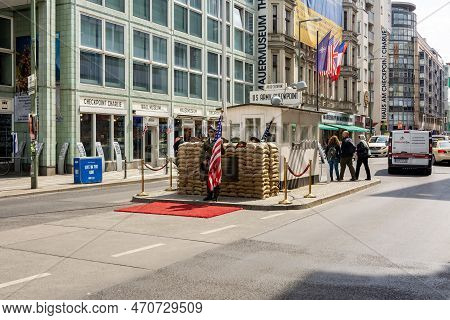 Berlin, Germany - May 2019: Checkpoint Charlie (berlin Wall Crossing Point Between East And West Ber