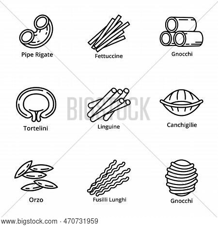 Italian Pasta Icon Set. Outline Set Of 9 Italian Pasta Icons For Web Design Isolated On White Backgr