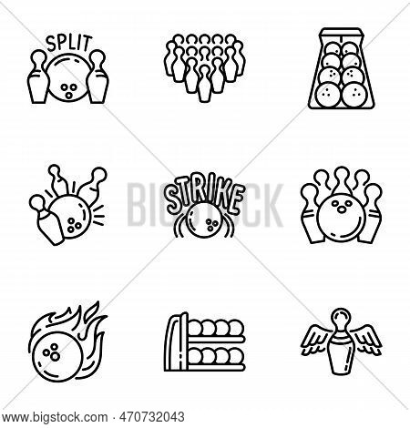Bowling Game Icon Set. Outline Set Of 9 Bowling Game Icons For Web Design Isolated On White Backgrou