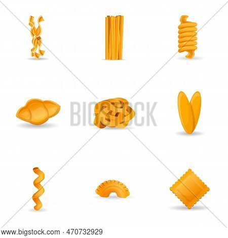 Italian Pasta Icon Set. Cartoon Set Of 9 Italian Pasta Icons For Web Design Isolated On White Backgr