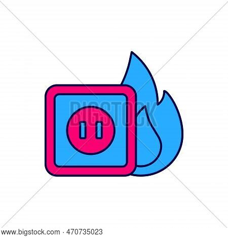 Filled Outline Electric Wiring Of Socket In Fire Icon Isolated On White Background. Electrical Safet