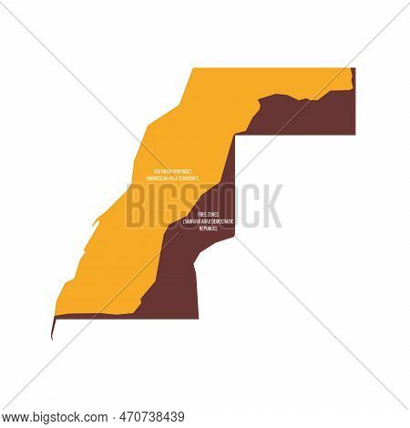 Western Map Of Land Divided Between Morocco And Sahrawi Arab Democratic Republic By Moroccan Western