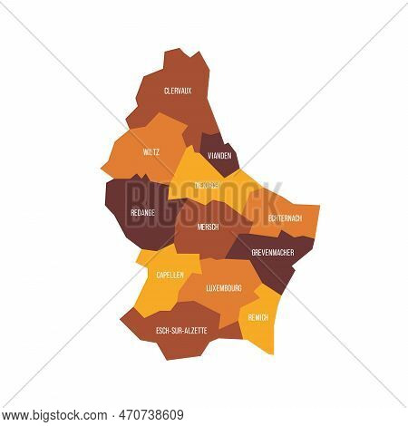 Luxembourg Political Map Of Administrative Divisions - Cantons. Flat Vector Map With Name Labels. Br
