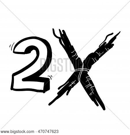 2x Logo Icon. X2 Text Letter, Double Logotype Symbol.handdrawn Doodle Style