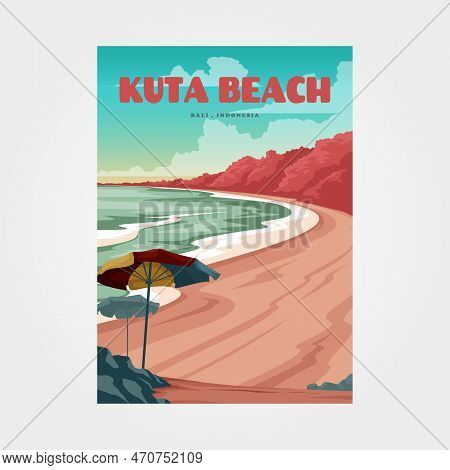 Kuta Beach Bali Travel Poster Vector Illustration Design