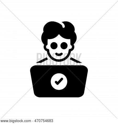 Black Solid Icon For Determining Representative Explanatory Courage Laptop Work Employee