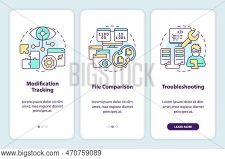 Version Control Benefits Onboarding Mobile App Screen. Coding Walkthrough 3 Steps Editable Graphic I