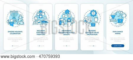 Dei Initiatives For Workplace Blue Onboarding Mobile App Screen. Walkthrough 5 Steps Editable Graphi