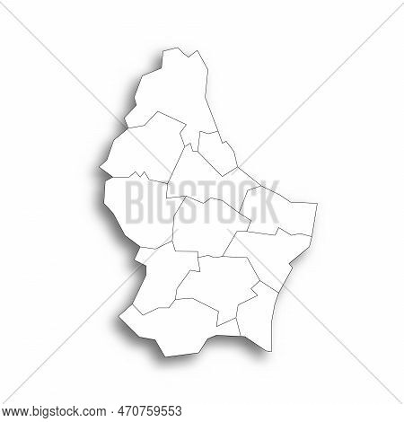 Luxembourg Political Map Of Administrative Divisions - Cantons. Flat White Blank Map With Thin Black