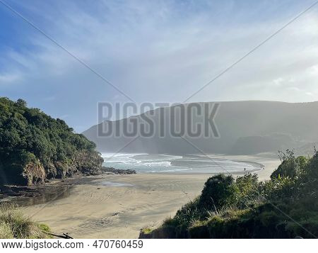Aerial View Of O\'neill Bay In A Sunny Day, Te Henga Walkway, New Zealand.
