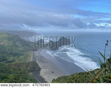 Aerial View Of O\'neill Bay In A Sunny Day, Te Henga Walkway, New Zealand.