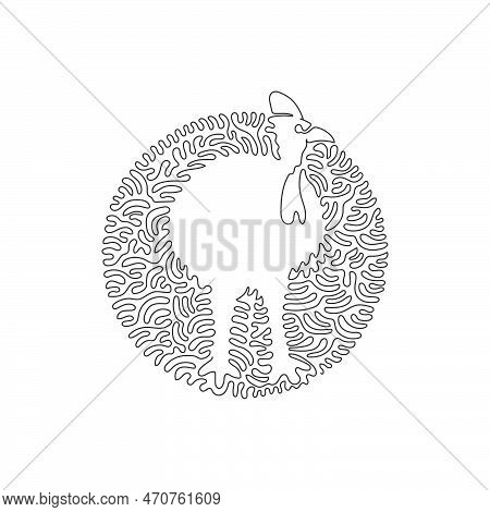 Continuous Curve Line Drawing Of Exotic Cassowary Abstract Art In Circle. Single Line Editable Strok