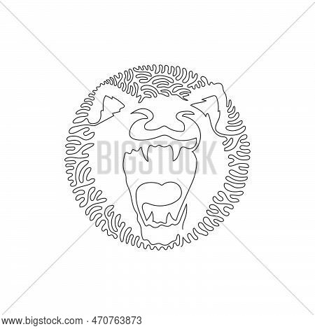 Single Swirl Continuous Line Drawing Of Scary Tasmanian Devil Abstract Art. Continuous Line Draw Gra