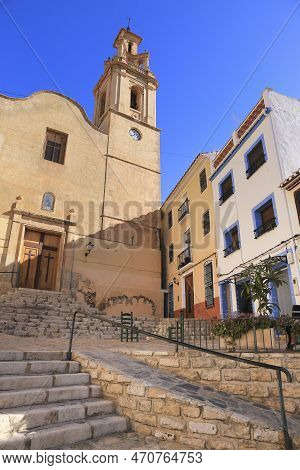 Finestrat, Alicante, Spain- February 5, 2023: Sant Bartomeu Church Square In The Town Of Finestrat I