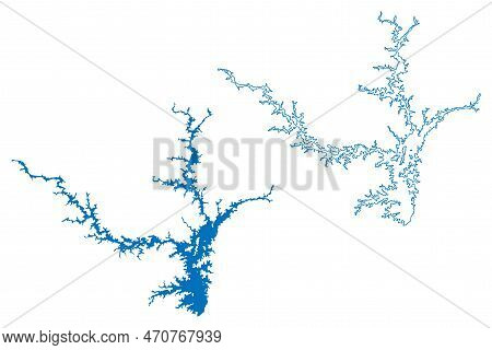 Lake Hartwell Reservoir (united States Of America, North America, Us, Usa, South Carolina) Map Vecto