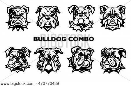 White And Black Bulldog Dog Logo Pack Brand Icon Wordmark Illustrations