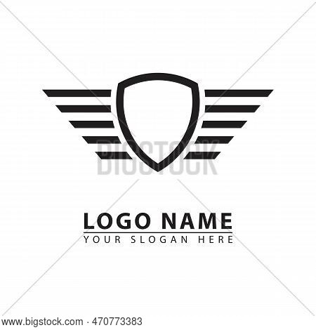 Shield And Wings Vector Line Shape Logo Icon. Abstract Graphic Flat Illustration Style. Great For Me