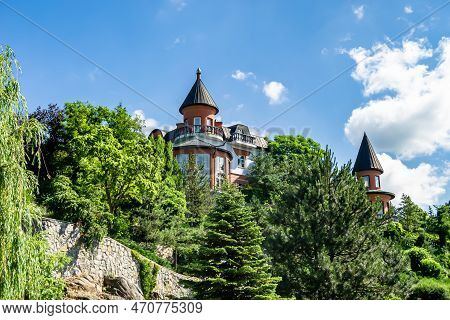 Photography On Theme Ancient Brick Castle With Large Tower